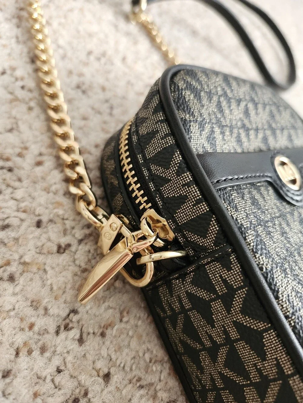 Michael Kors Blaire Black/Gold Small  Signature Logo Chain Crossbody Bag